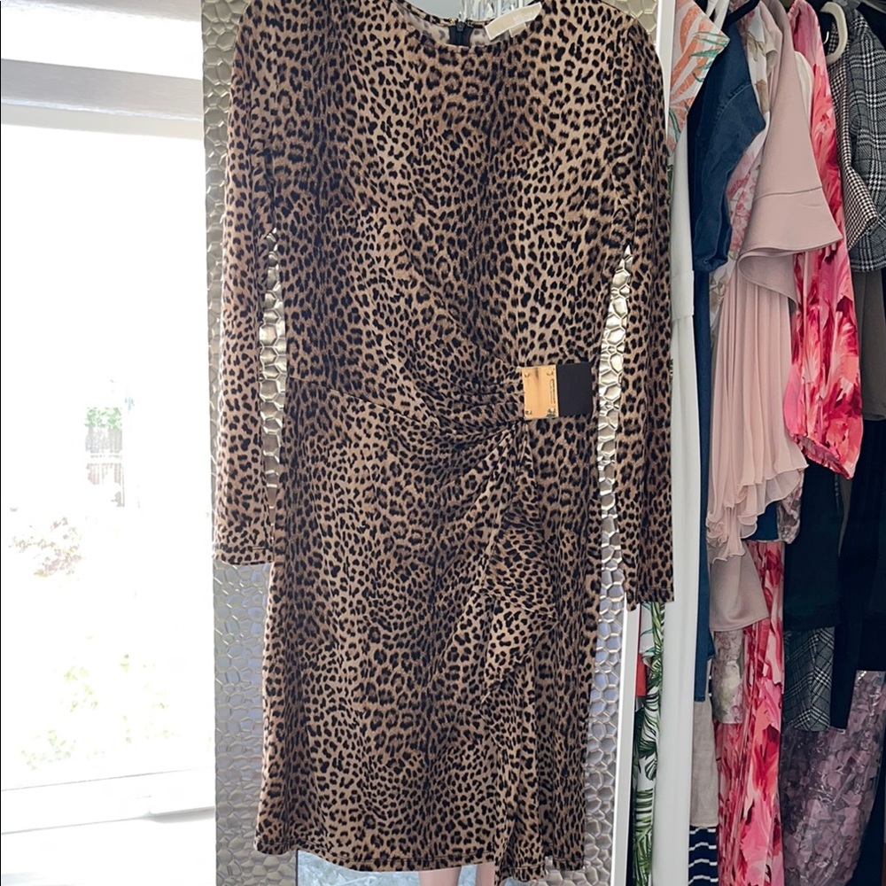 Michael Kors Black and Brown Sheath Dress Long Sleeve